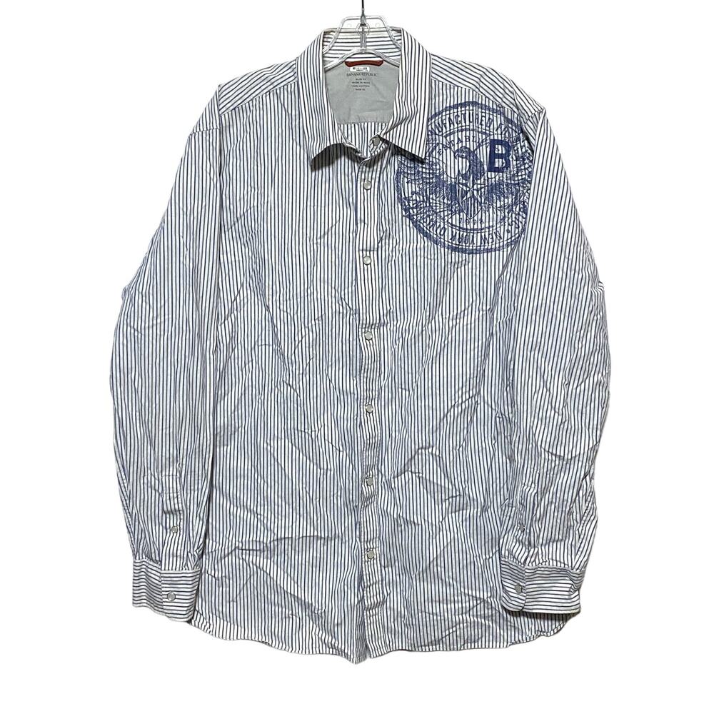 Banana Republic Slim Fit Pearl Snap Striped Shirt Mens XL Crest Casual Preppy